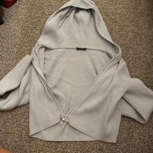 Brandy Melville Light Gray Hooded Zip Cardigan